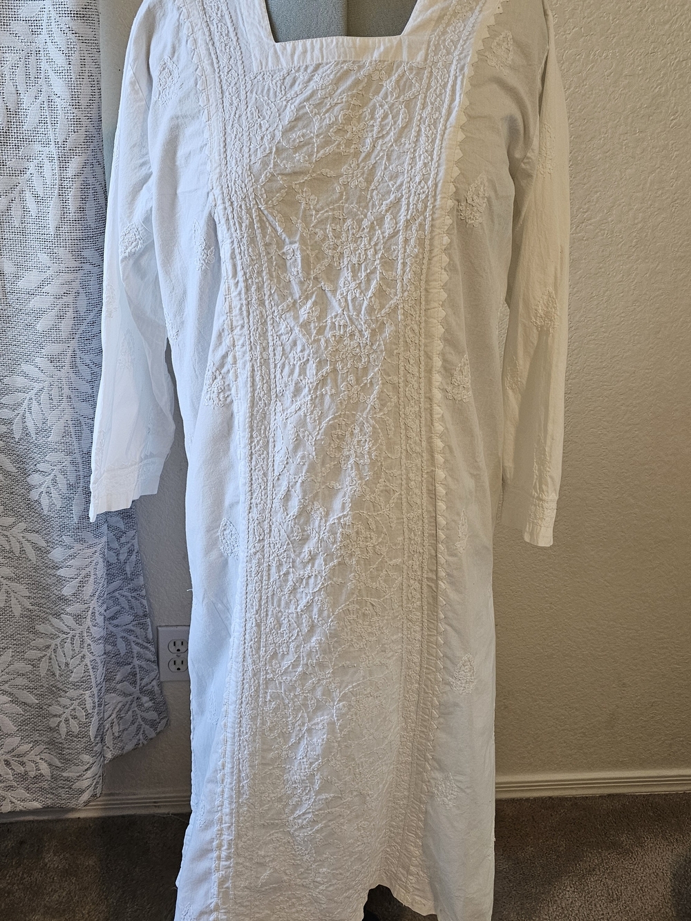 White Chikankari Embroidered Women’s Cotton Dress